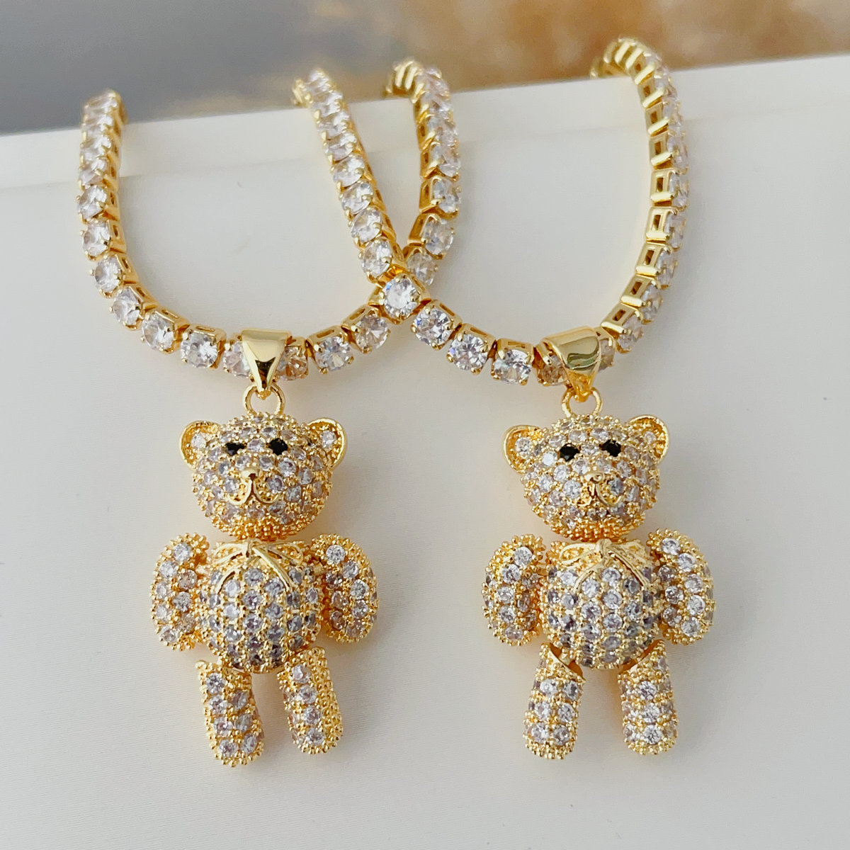 Pave tennise necklace with teddy bear pendant