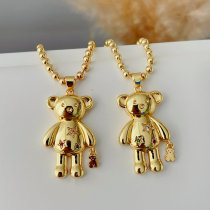 Dot bead chain necklace with teddy bear