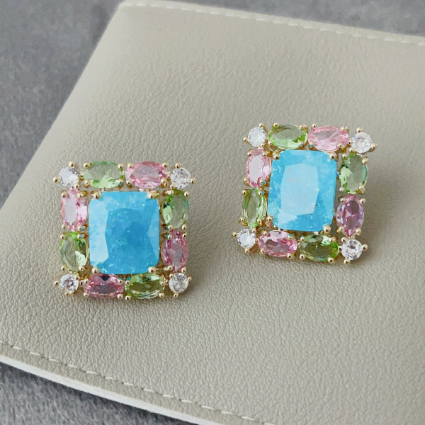 Blue stone square earrings
