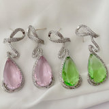 Oval drop zircon earrings