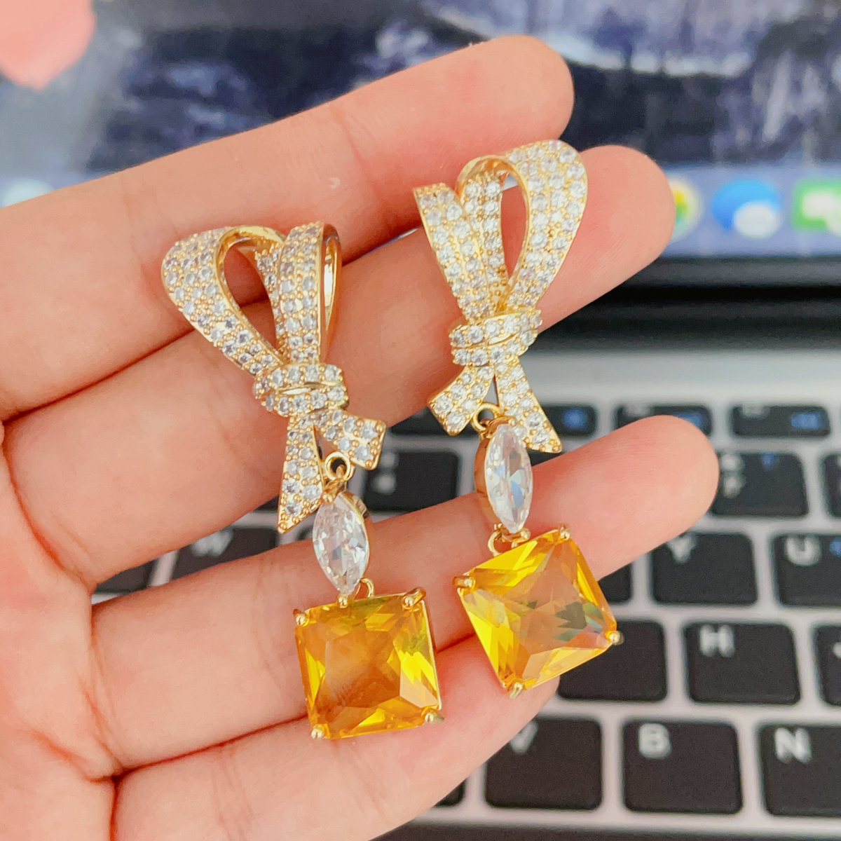 Pave bow earrings