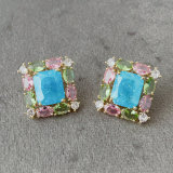 Blue stone square earrings