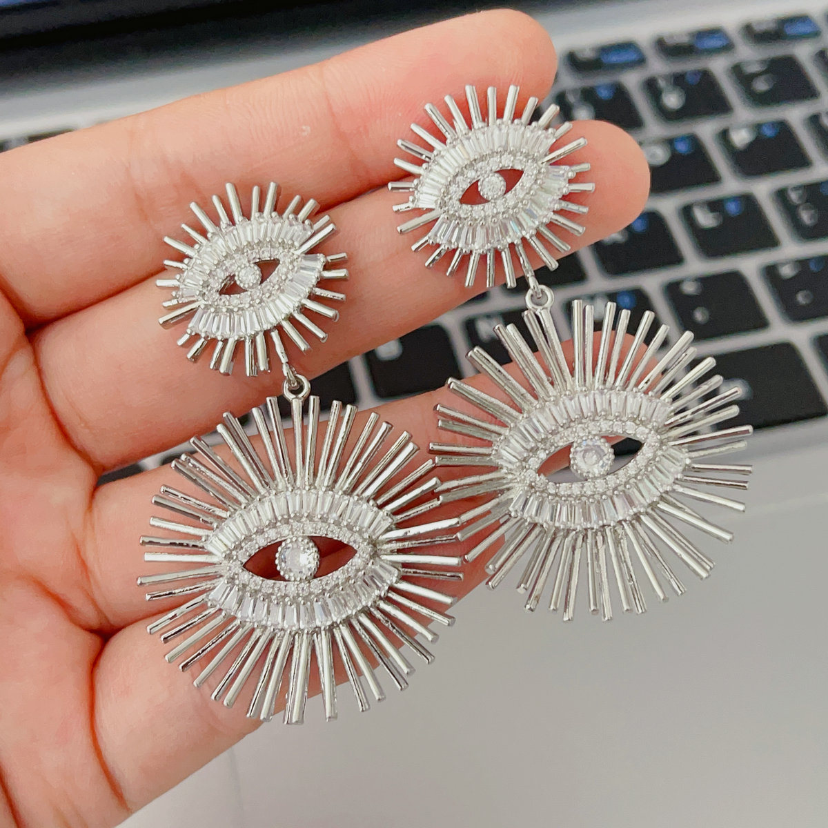 Pave eye charm earrings