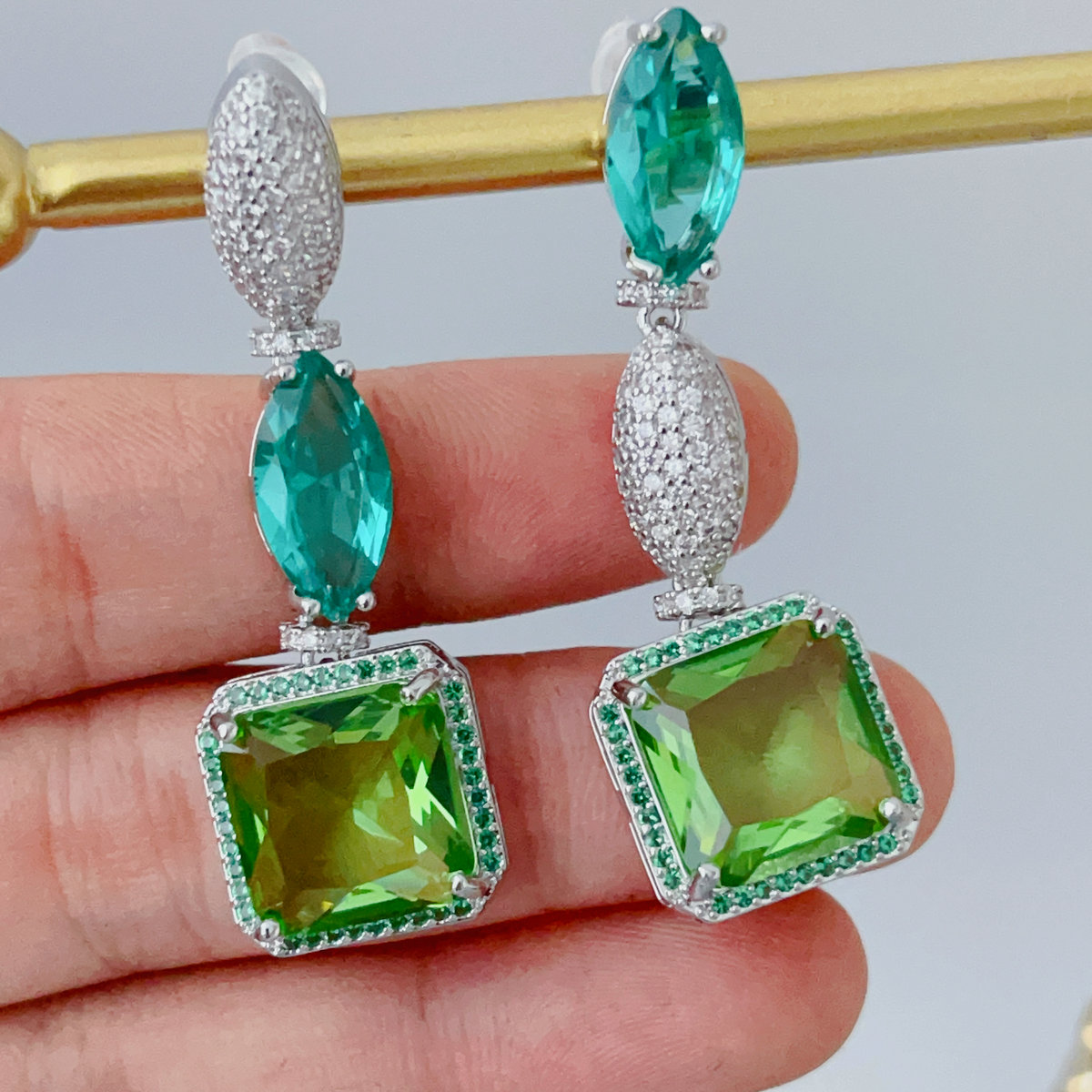 Green stone earrings