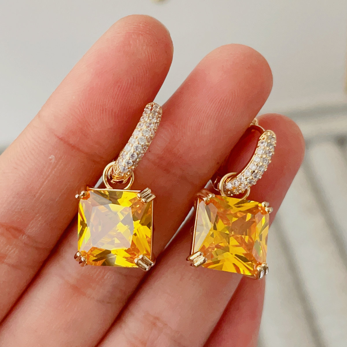 Pave square pendant earrings