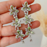 Pave colorful long flower earrings