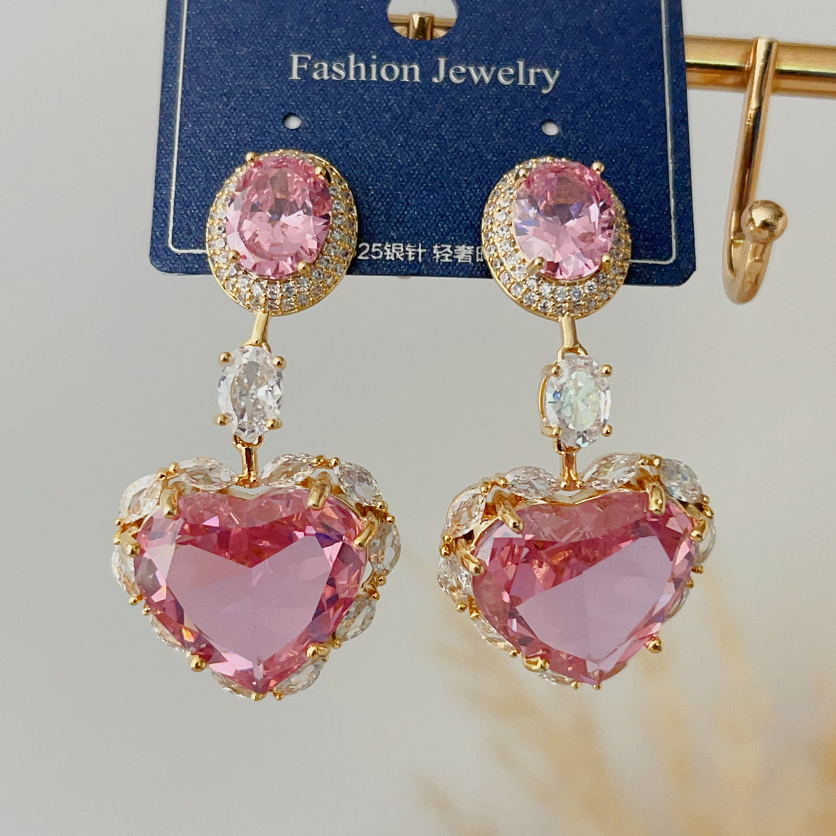 PInk zircon heart earrings