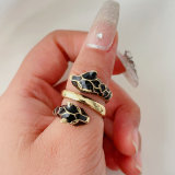 Black enamel lion ring