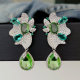 Pave green oval drop flower earrings