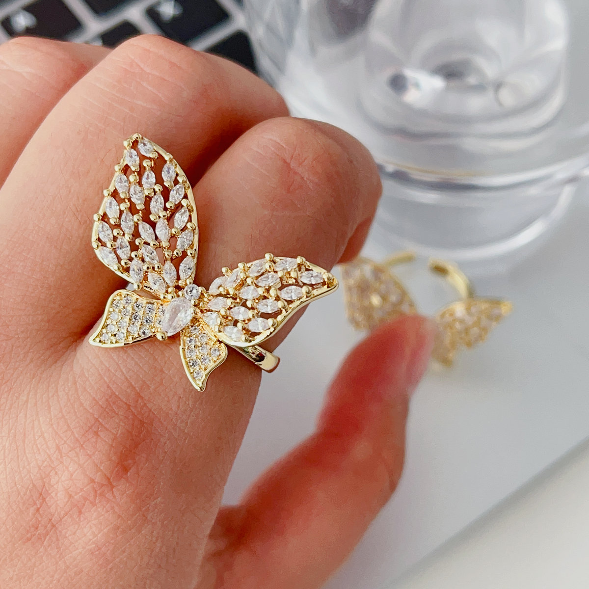 Pave butterfly ring