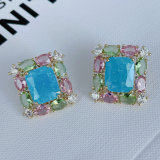 Blue stone square earrings