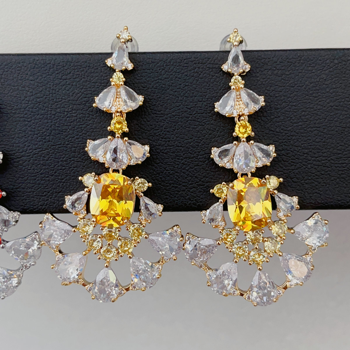 Yellow red zircon earrings