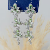 Pave colorful long flower earrings