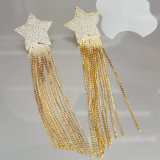 Thin chain tassel star earrings