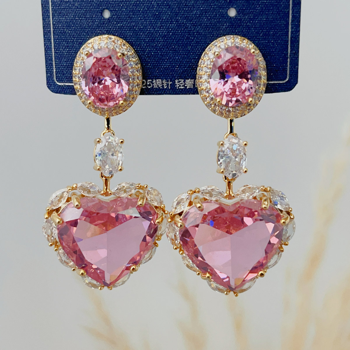PInk zircon heart earrings
