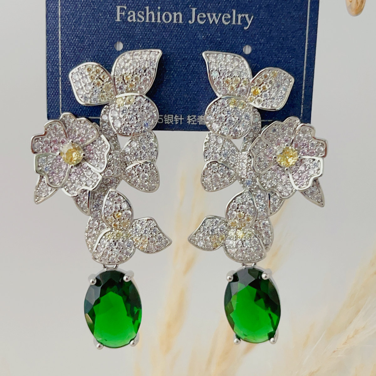 Pave zircon flower earings