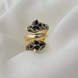 Black enamel lion ring