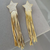 Thin chain tassel star earrings
