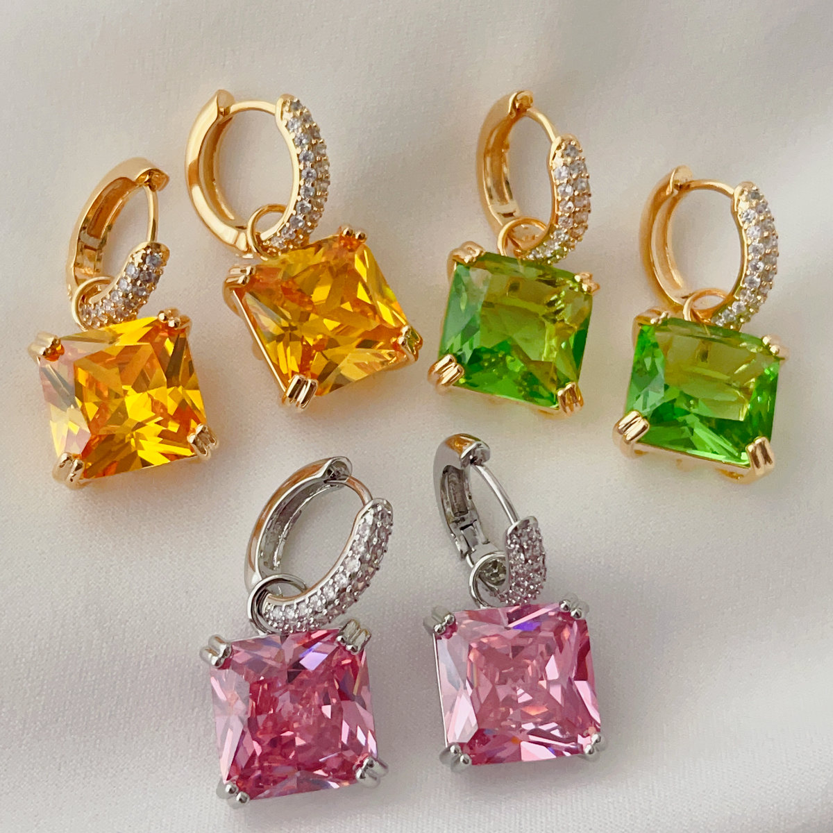 Pave square pendant earrings