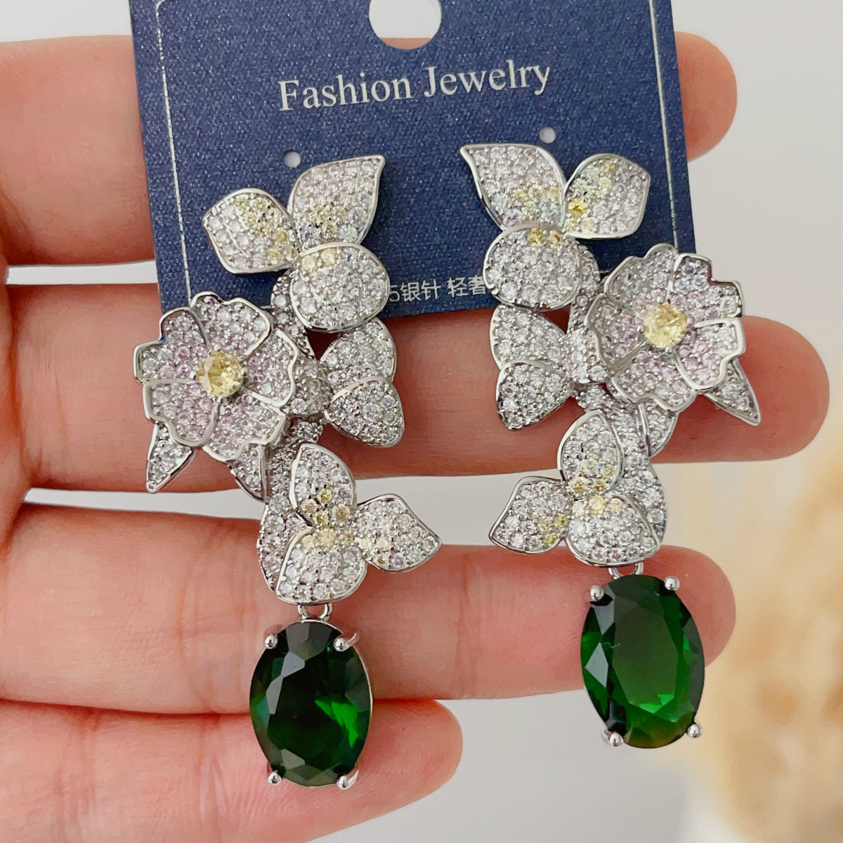 Pave zircon flower earings