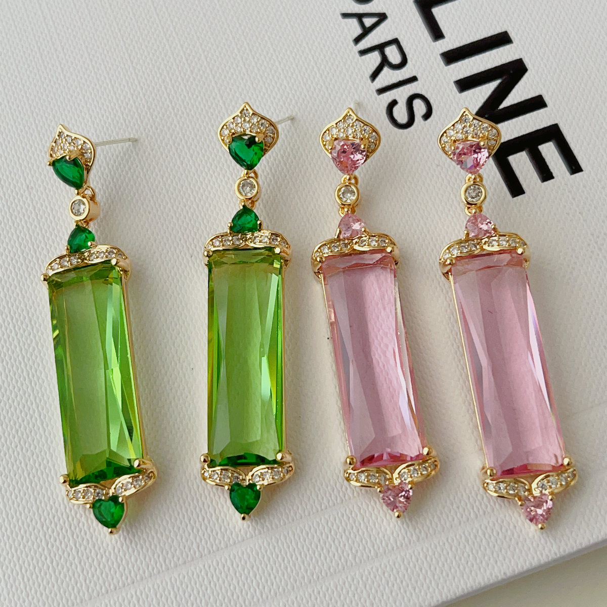 Long stone pendant earrings