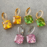 Pave square pendant earrings