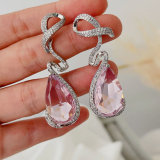 Oval drop zircon earrings