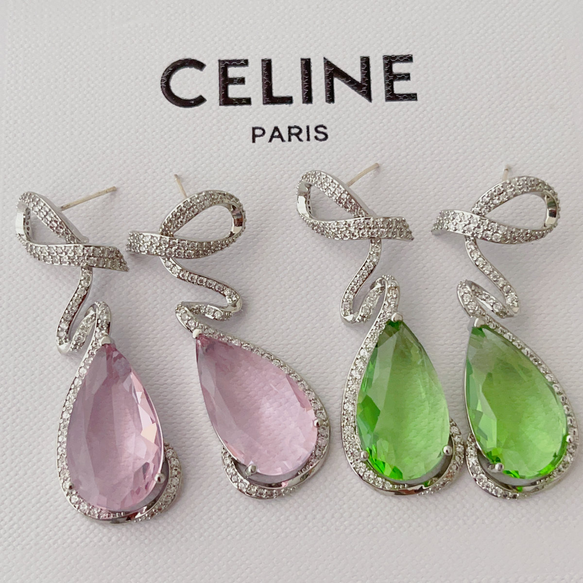 Oval drop zircon earrings