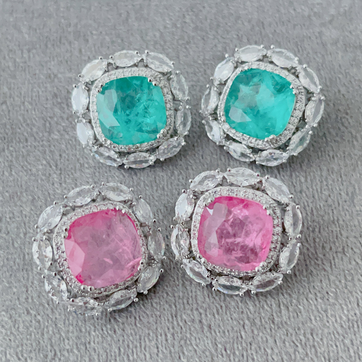Pink blue zircon square earrings