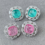 Pink blue zircon square earrings