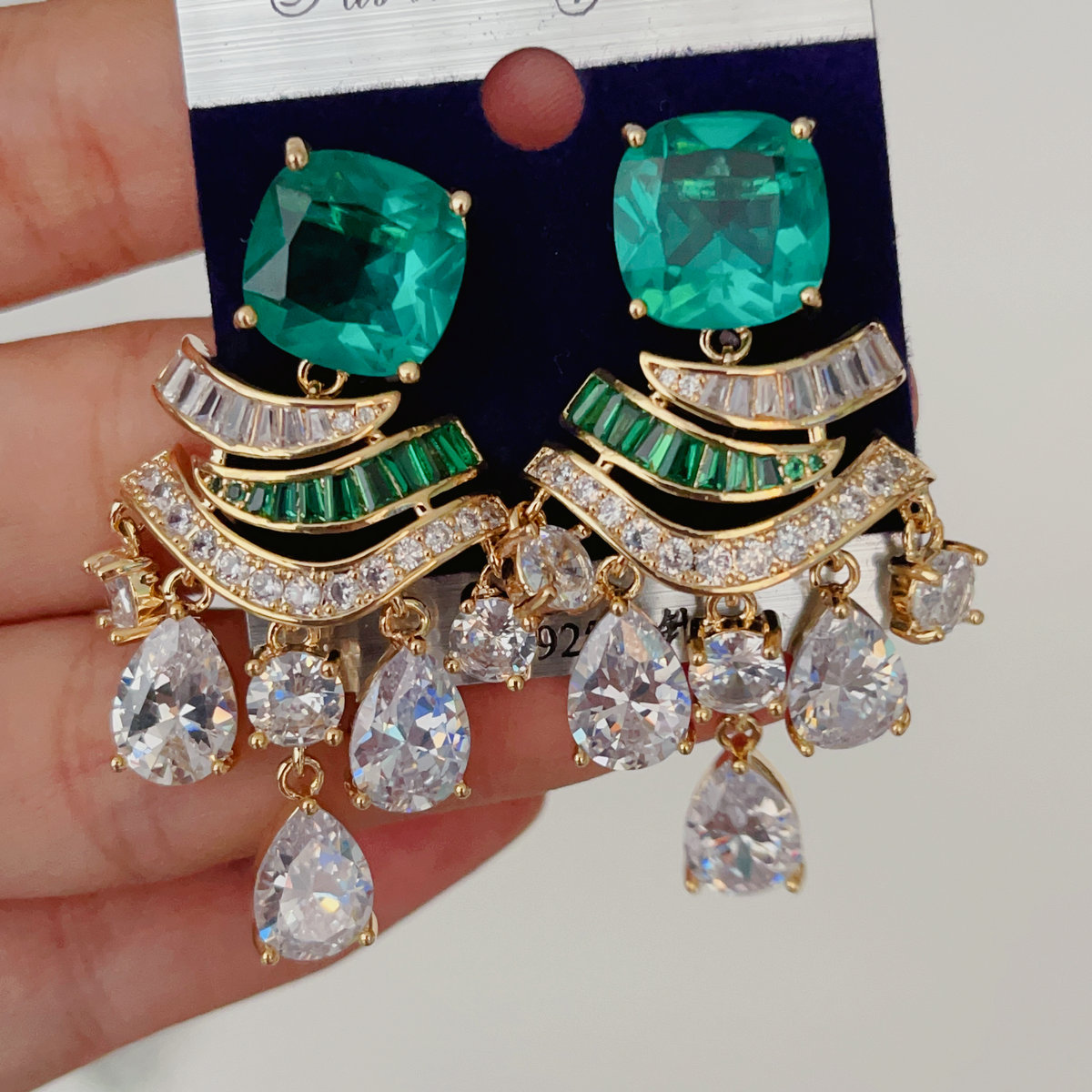 Green stone zircon earrings