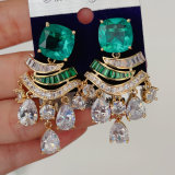 Green stone zircon earrings