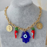 Blue glass eye charms necklace