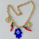 Blue glass eye charms necklace