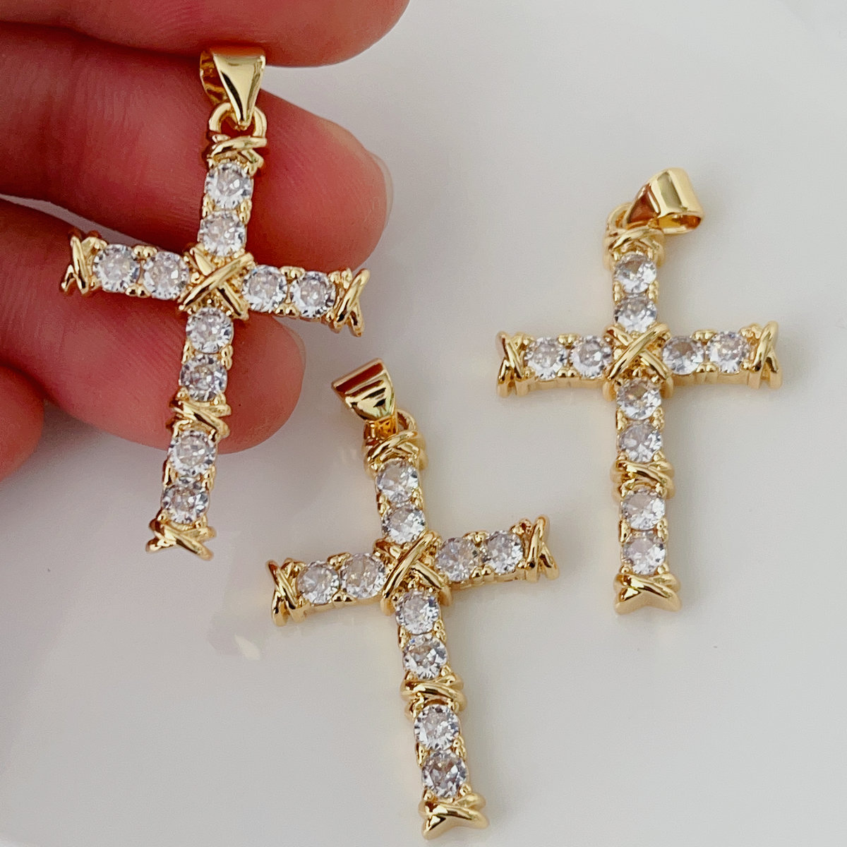 Pave cross charm