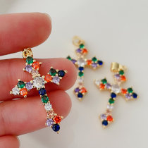 Colorful pave cross charm