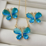 Blue crystal butterfly earring and necklace