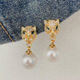 Pave tiger peal drop earrings