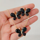Black crystal butterfly earring and necklace