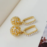pave ball pearl earrings