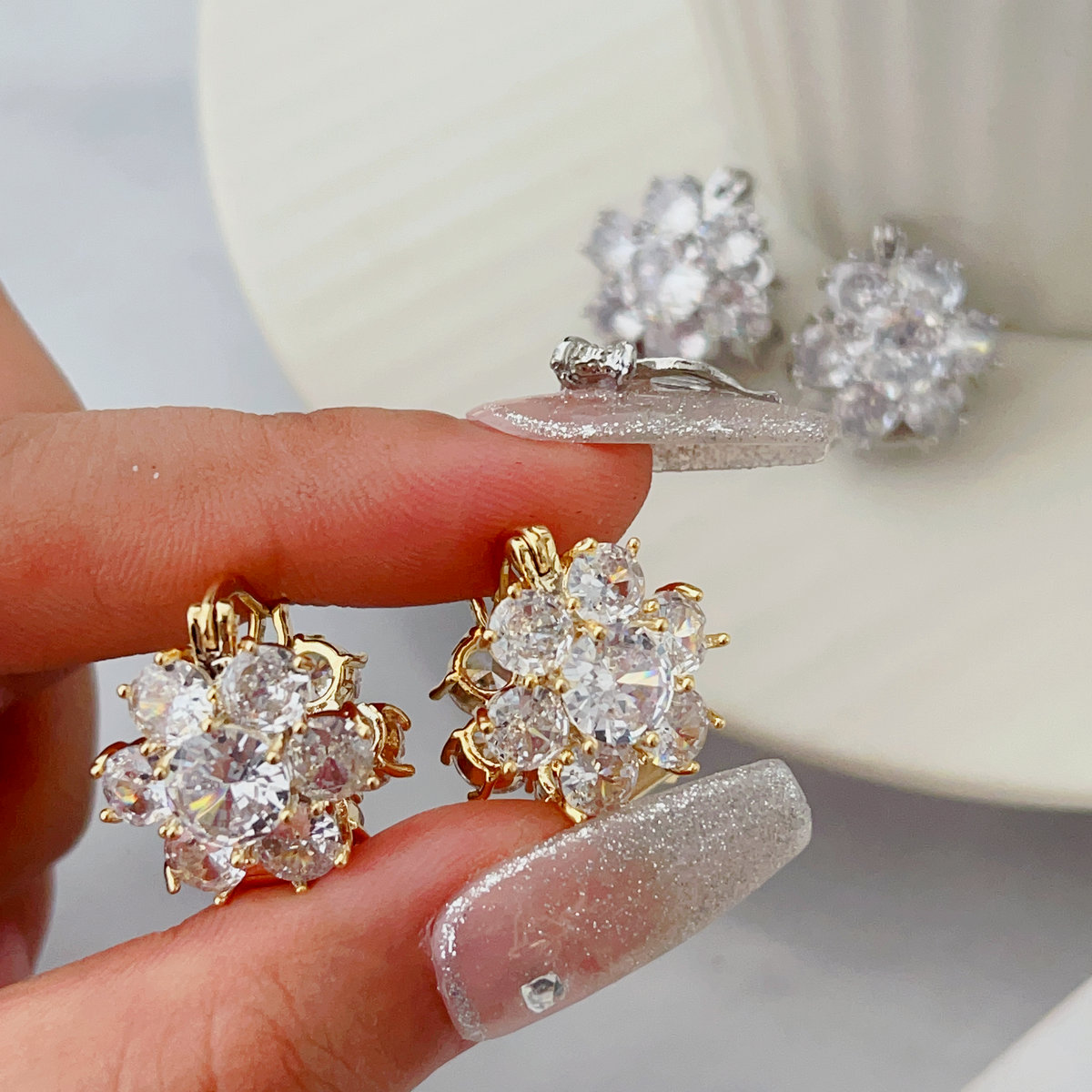pave flower earrings