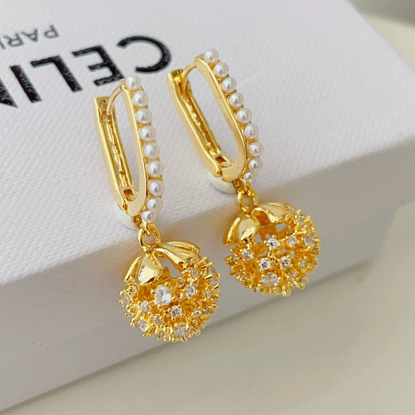 pave ball pearl earrings