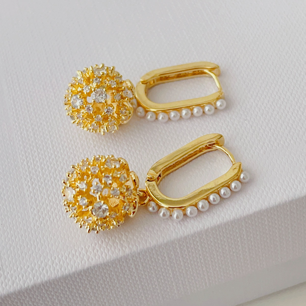 pave ball pearl earrings