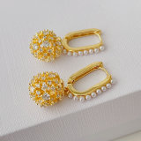 pave ball pearl earrings