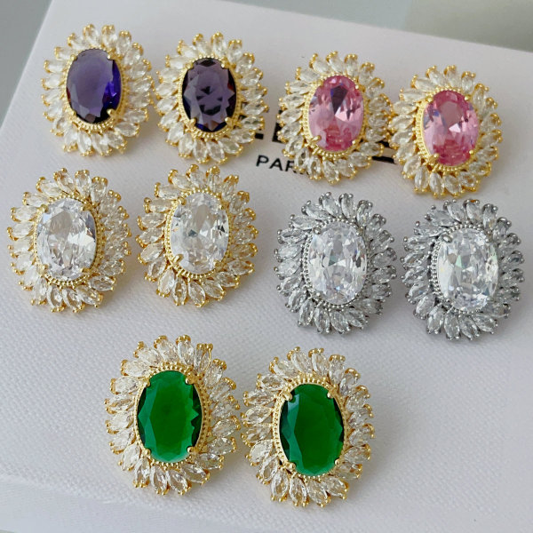 Pave oval zircon earrings