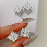 Pave zircon clear square earrings