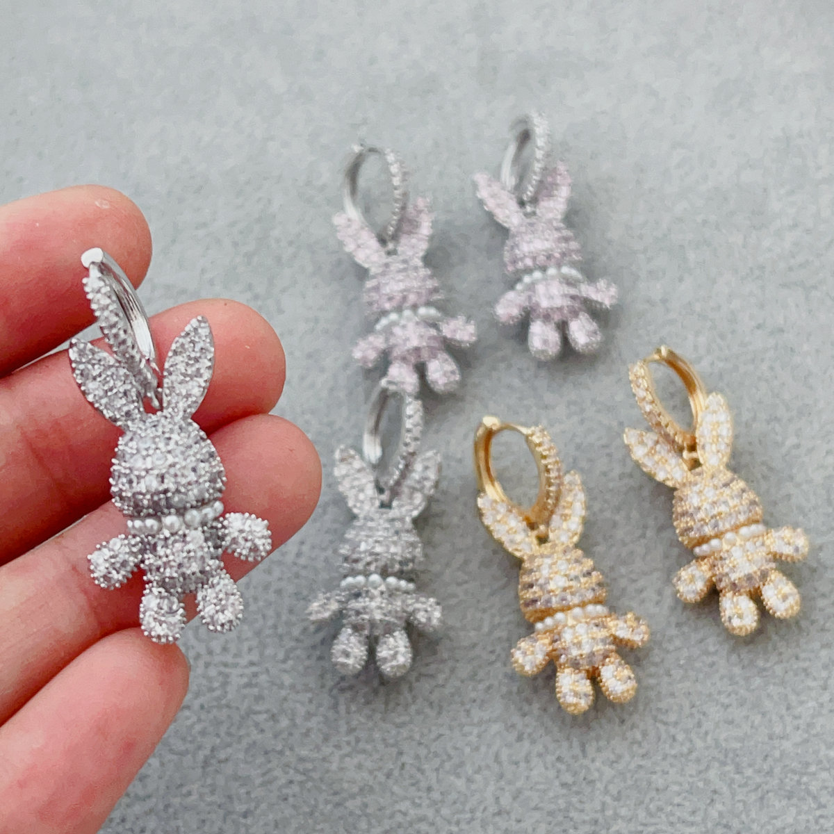 Pave zircon rubbit earrings