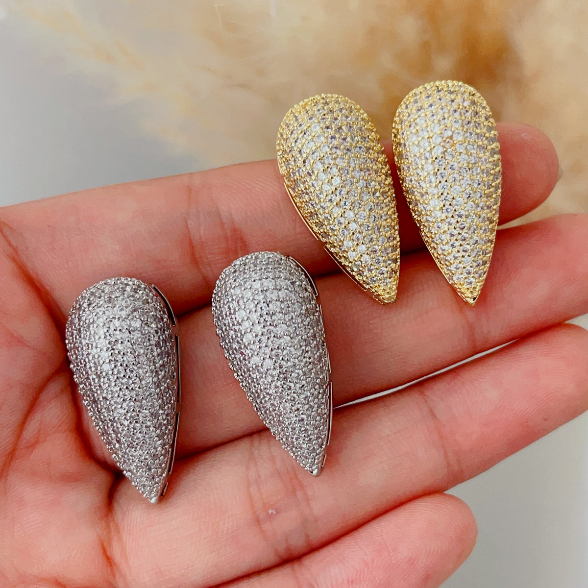 Pave zircon oval earrings