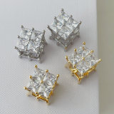 Pave zircon clear square earrings