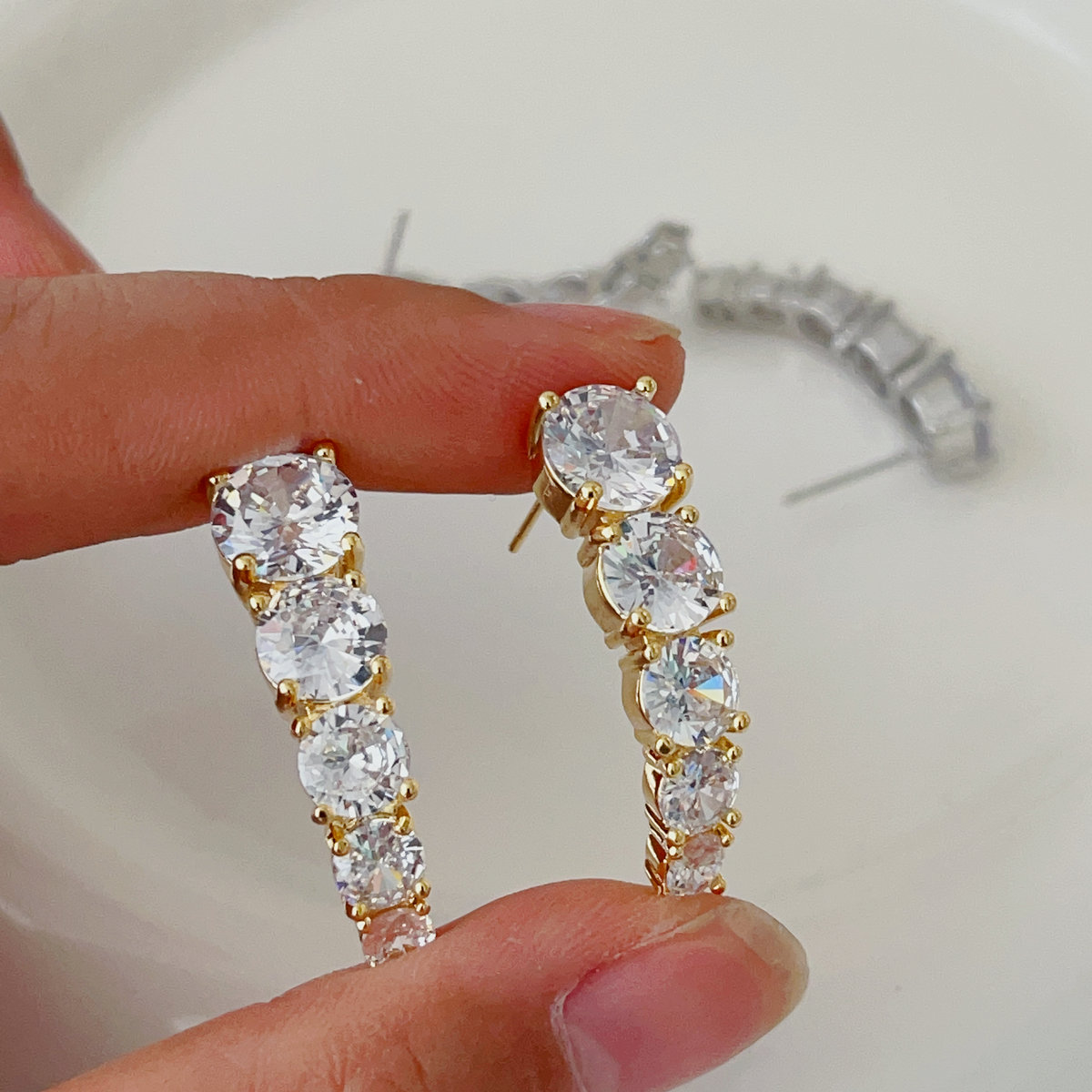Pave clear zicon earrings